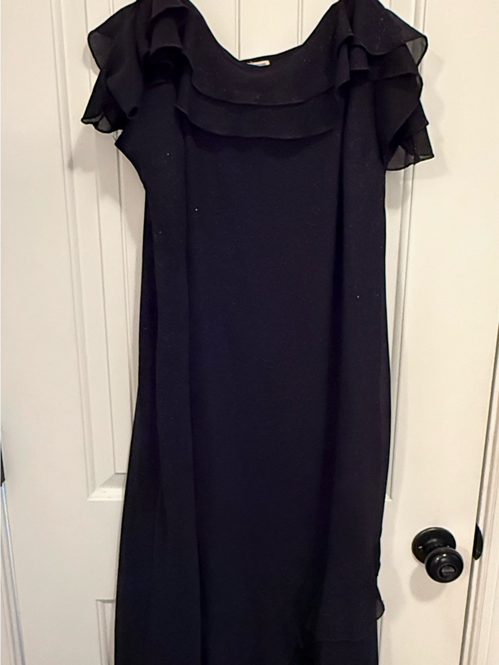 Elam Black Maxi Dress with Layered Ruffle Neckline